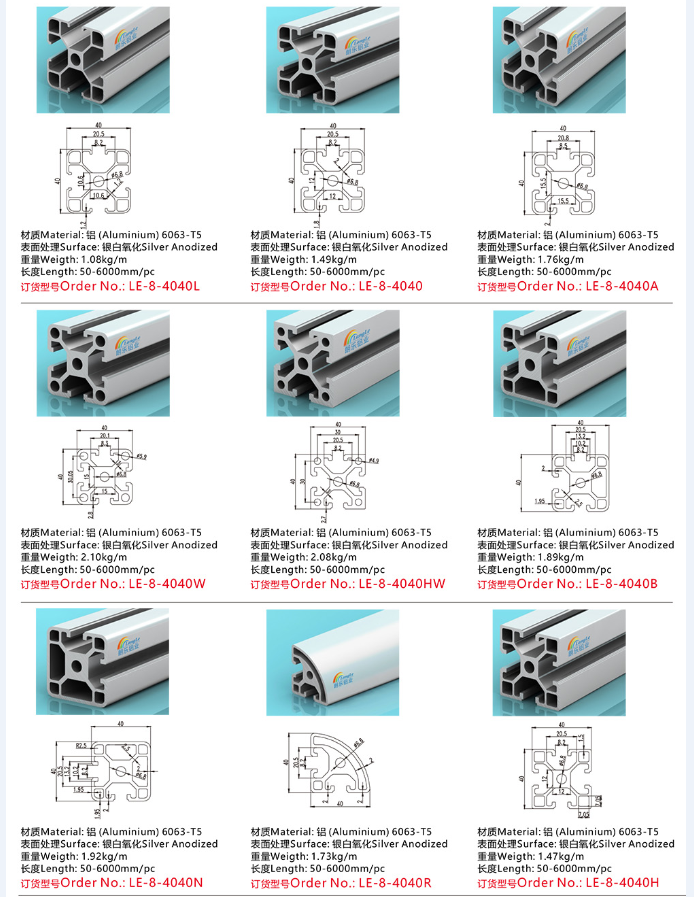 Silver Anodized 6063 T5 Alloy Aluminum Garderobe Extruded Raw Material Good Corrosion Resistance Aluminium Profile for Re